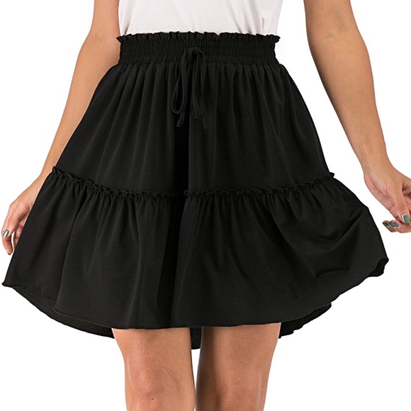 NWT✨ Women' Waistband Short Skirt Layered Flared Mini Skirt with Drawstring - Picture 4 of 6